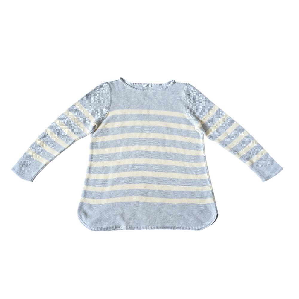 J.Jill Sweater Womens L Cotton Grey Butter Yellow Striped Coastal Grandma Mature
